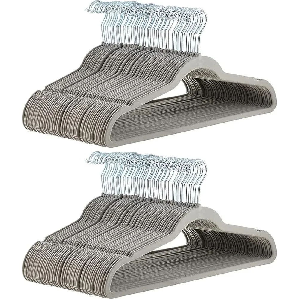 Amazon Basics Slim, Velvet, Non-Slip Suit Clothes Hangers, Ivory/Silver - Pack of 50 [IMPORTED]