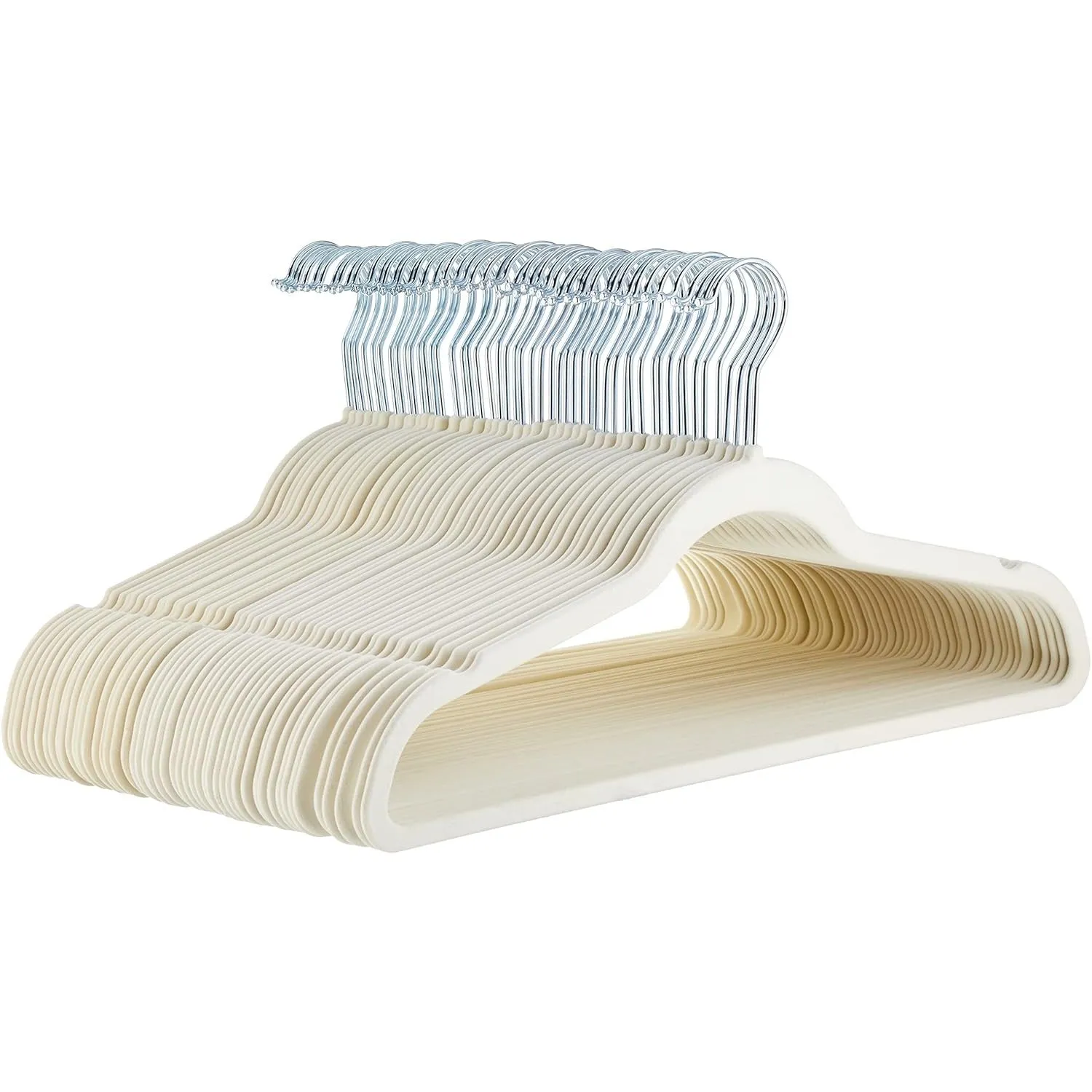 Amazon Basics Slim, Velvet, Non-Slip Suit Clothes Hangers, Ivory/Silver - Pack of 50 [IMPORTED]