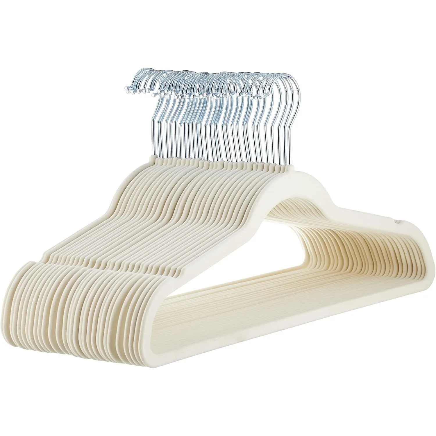 Amazon Basics Slim, Velvet, Non-Slip Suit Clothes Hangers, Ivory/Silver - Pack of 50 [IMPORTED]
