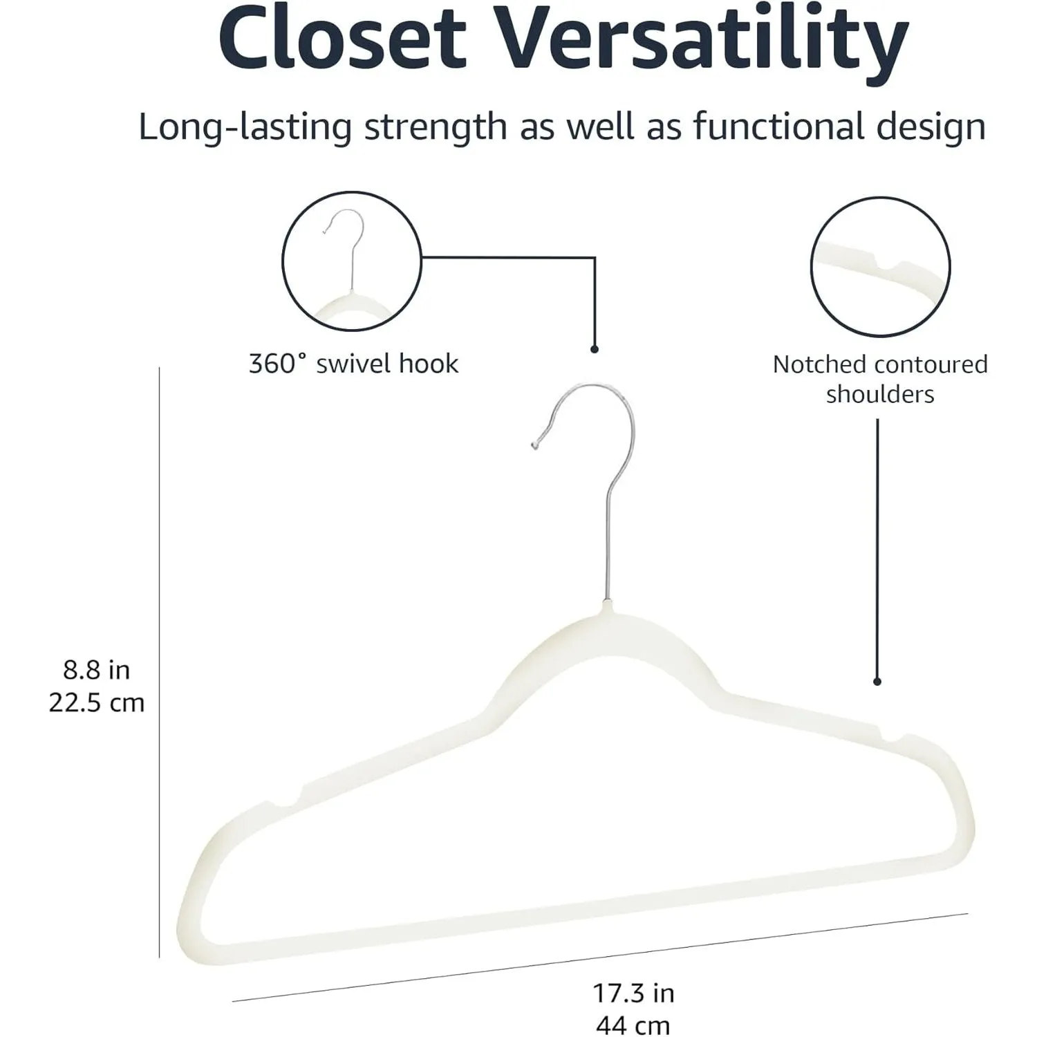 Amazon Basics Slim, Velvet, Non-Slip Suit Clothes Hangers, Ivory/Silver - Pack of 50 [IMPORTED]