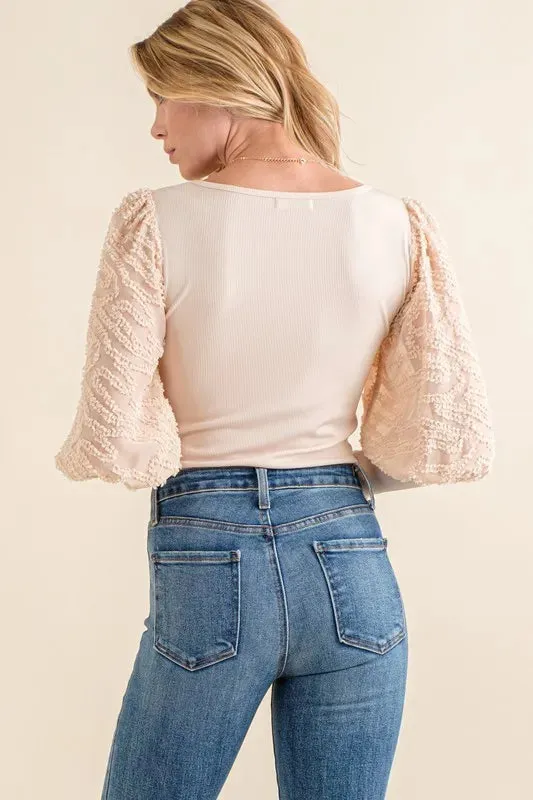 And The Why Textured Puff Sleeve Bodysuit