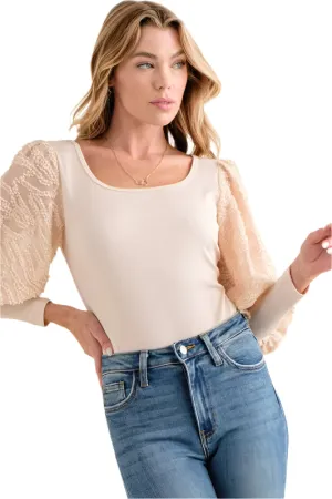 And The Why Textured Puff Sleeve Bodysuit