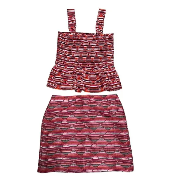 Ann Taylor Loft Hot Pink Barbie Ikat Jacquard Textured Mini Skirt NWT