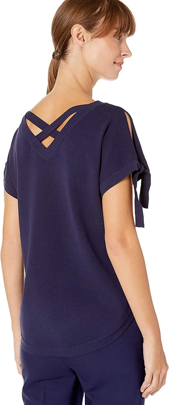 Anne Klein Women's Criss Cross Back Sweater TOP, Eclipse, XX-Small