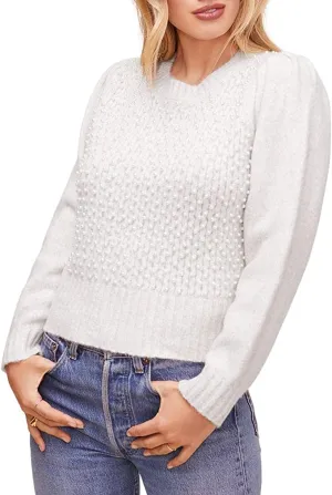 ASTR the label Women's Cindy Long Sleeve Textured Round Neck Knit Sweater, Oatmeal, Medium