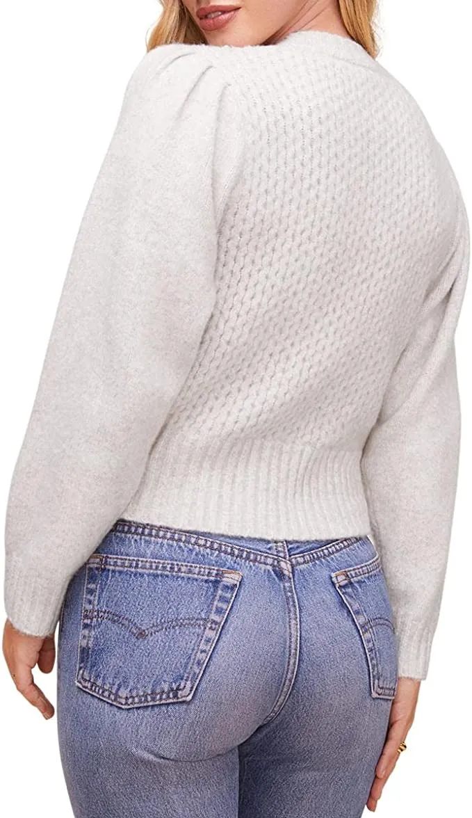 ASTR the label Women's Cindy Long Sleeve Textured Round Neck Knit Sweater, Oatmeal, Medium