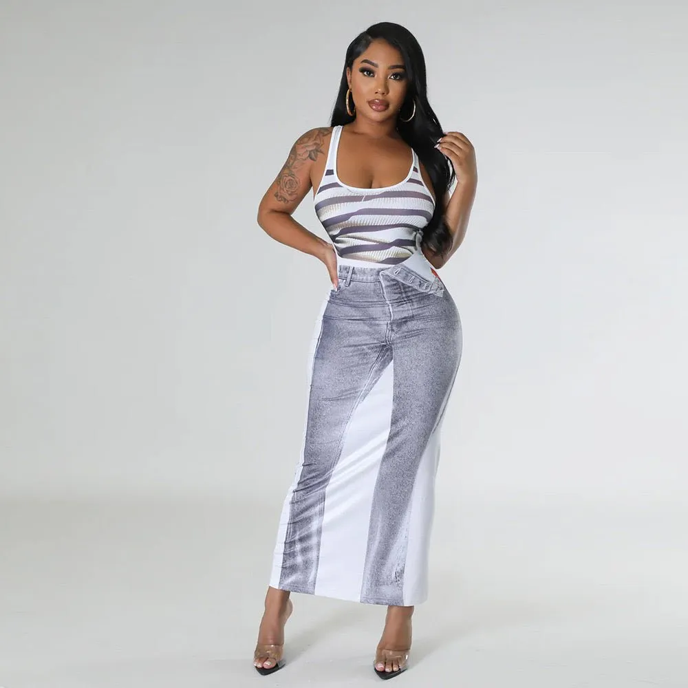 Ataina Denim Print Midi Dress