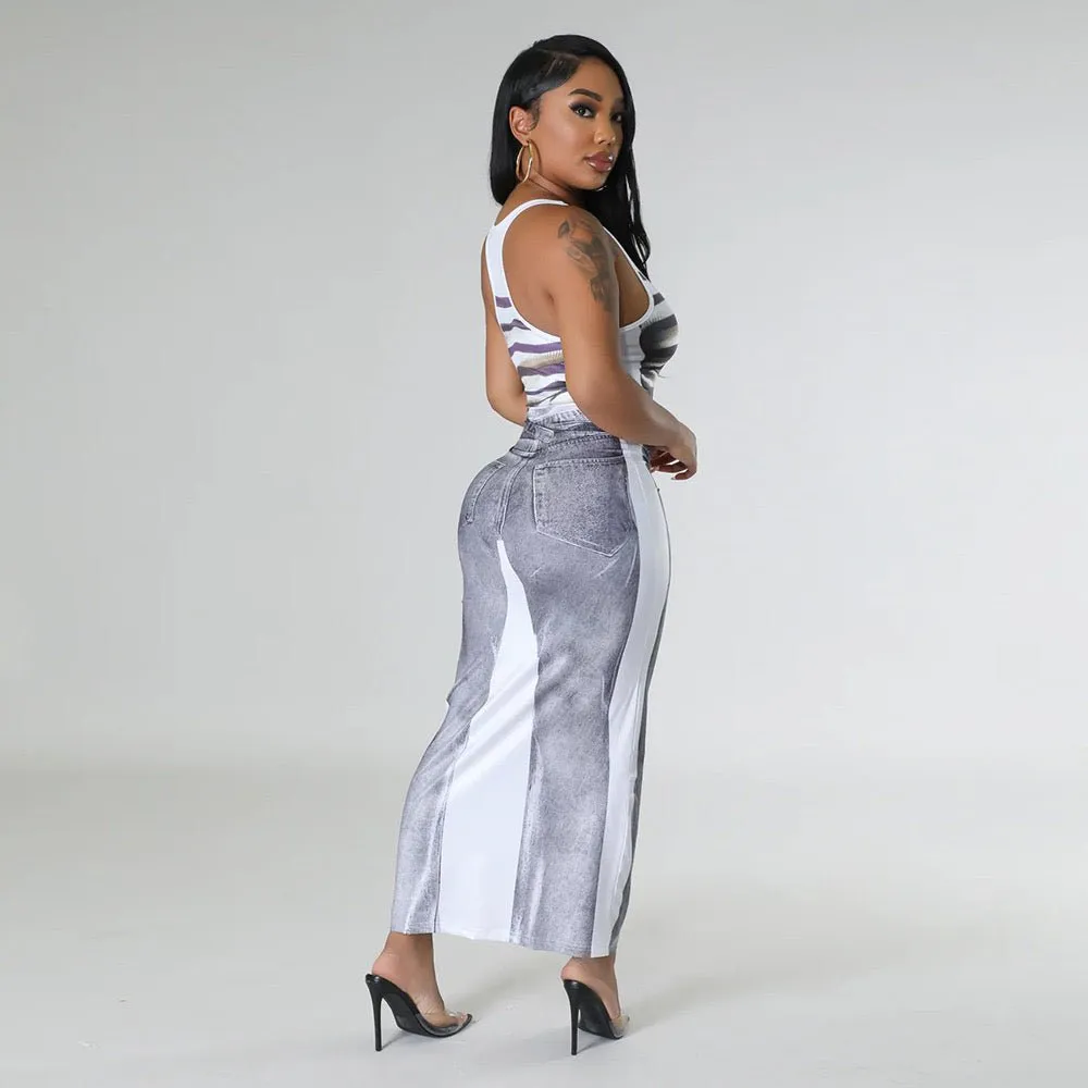 Ataina Denim Print Midi Dress