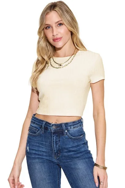 Basic Bae Ribbed Texture Casual Short Sleeve T Shirt