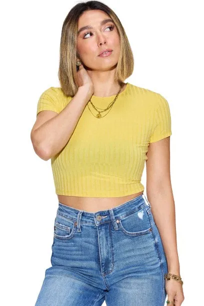 Basic Bae Ribbed Texture Casual Short Sleeve T Shirt
