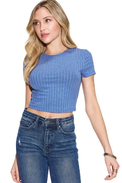 Basic Bae Ribbed Texture Casual Short Sleeve T Shirt