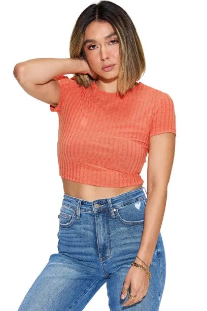 Basic Bae Ribbed Texture Casual Short Sleeve T Shirt