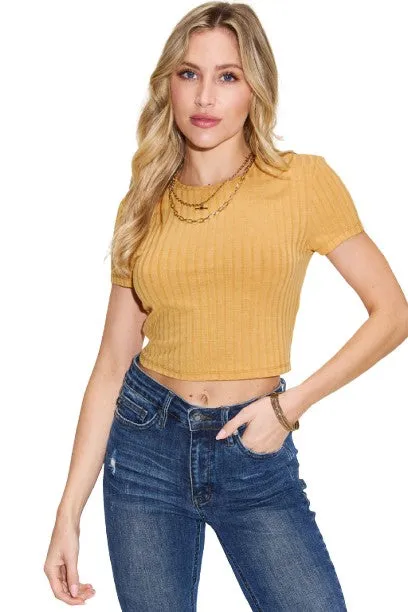 Basic Bae Ribbed Texture Casual Short Sleeve T Shirt