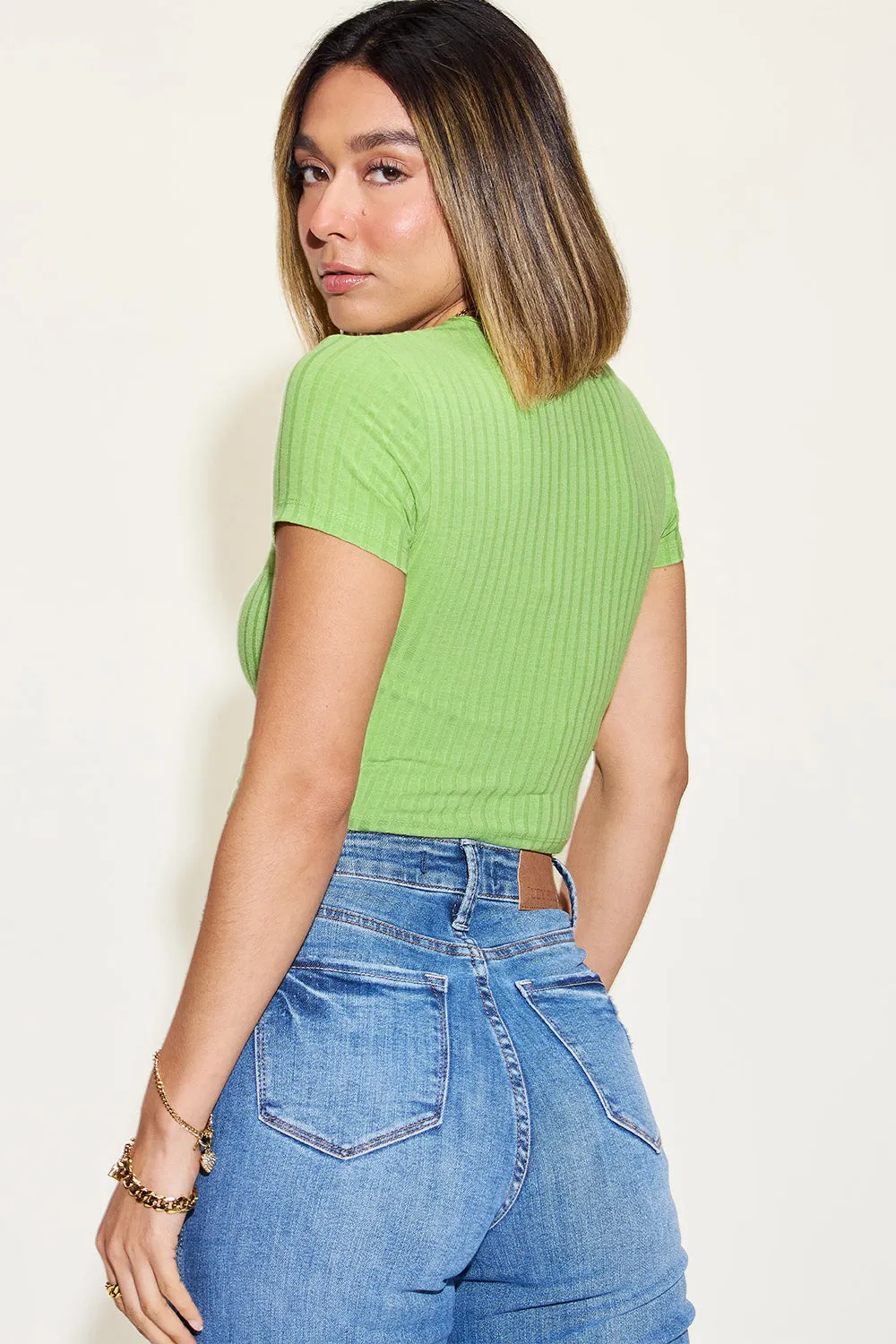 Basic Bae Ribbed Texture Casual Short Sleeve T Shirt