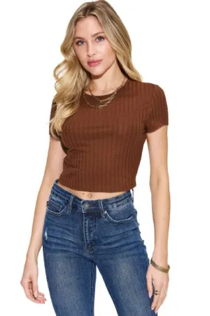 Basic Bae Ribbed Texture Casual Short Sleeve T Shirt
