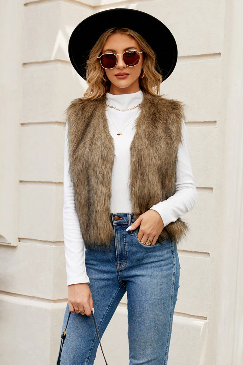 BB™ | Faux Fur Sleeveless Vest with Stand Collar