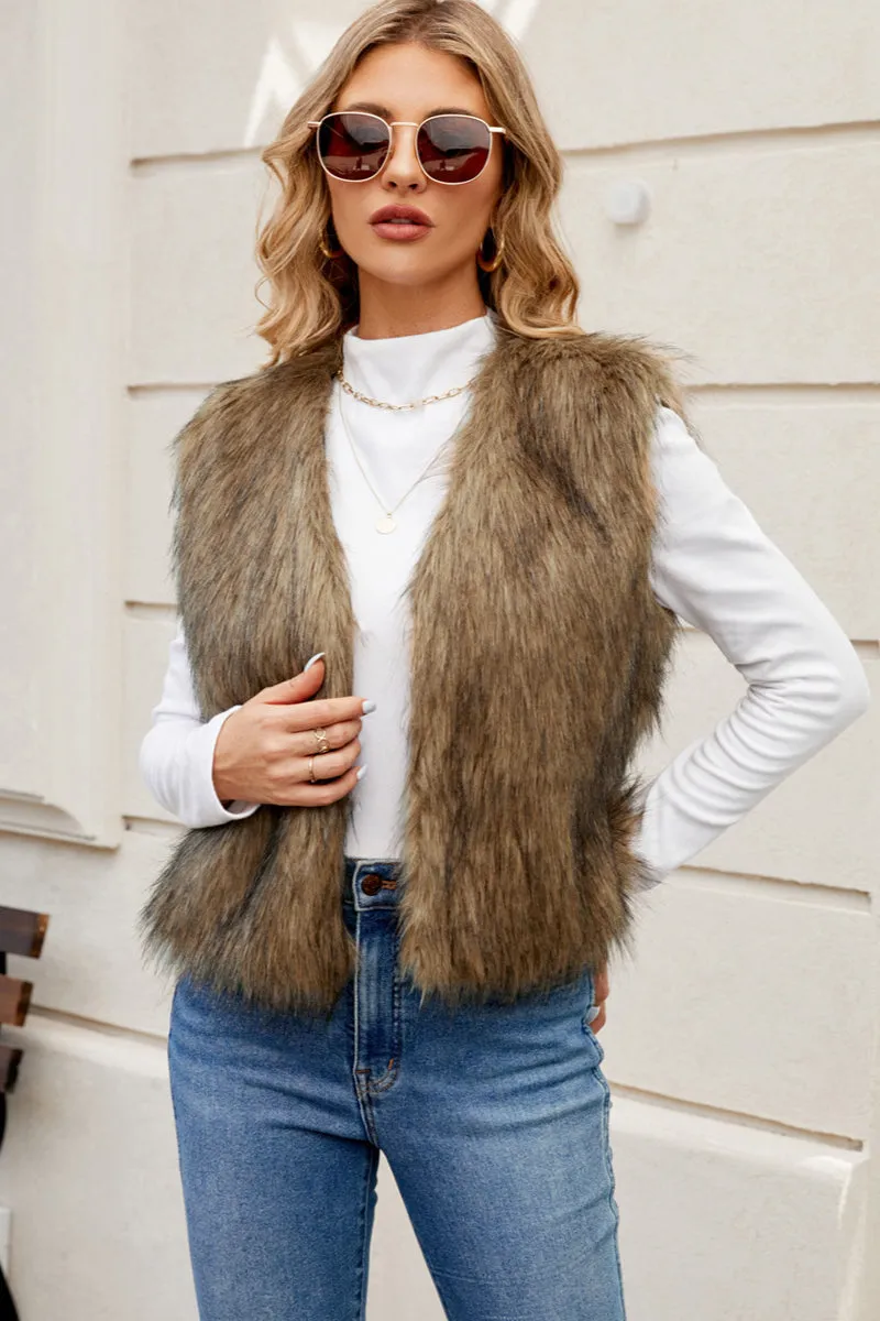 BB™ | Faux Fur Sleeveless Vest with Stand Collar