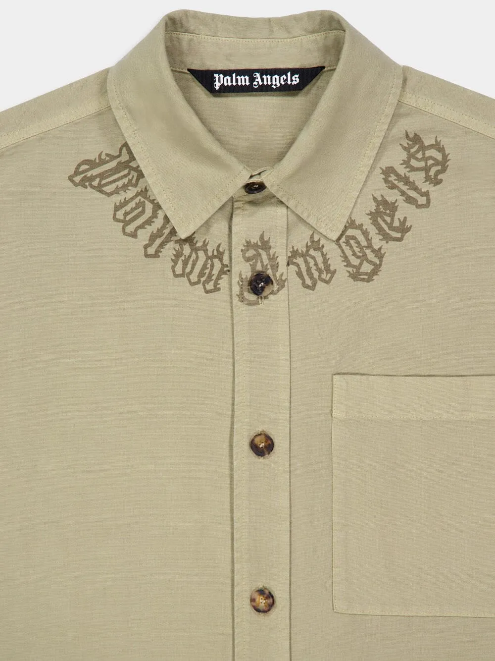 Beige Button-Up Shirt Jacket with Neck Logo