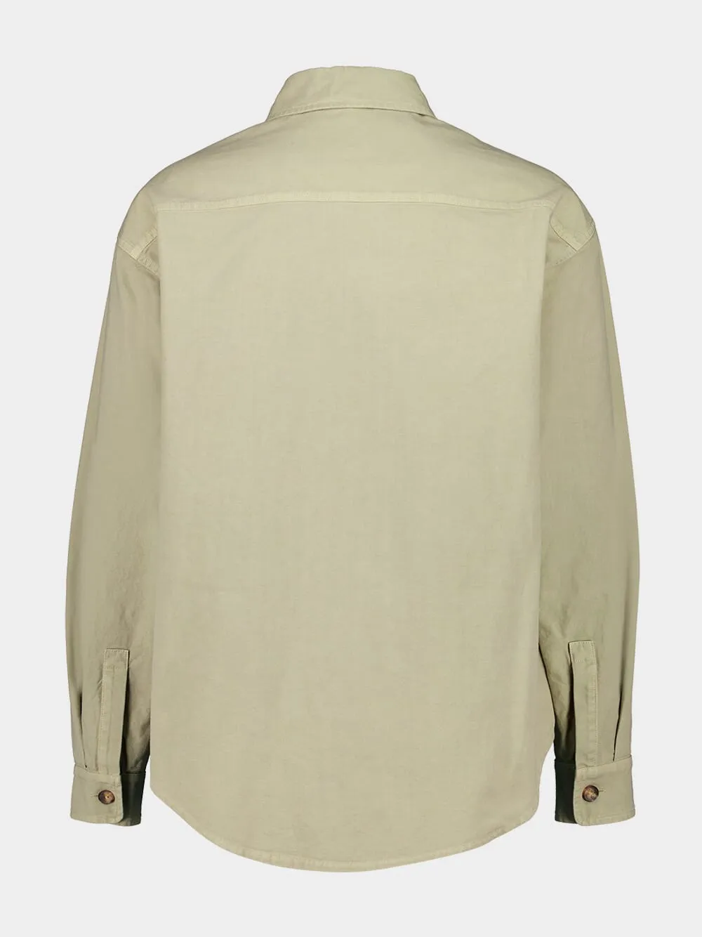 Beige Button-Up Shirt Jacket with Neck Logo