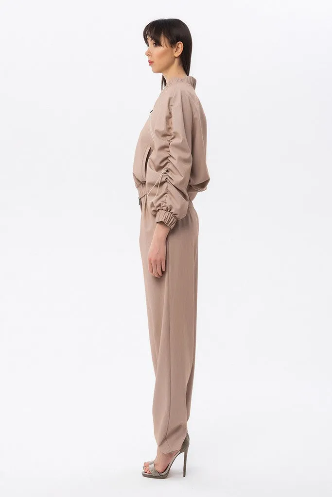 Beige Day Long Sleeve Bomber with Pockets