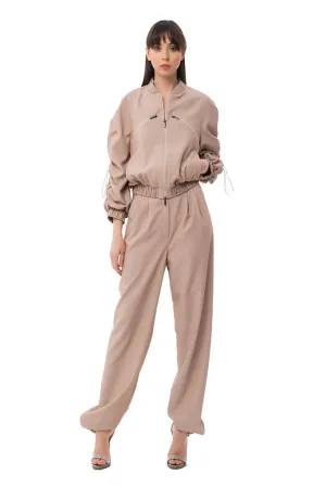 Beige Day Long Sleeve Bomber with Pockets