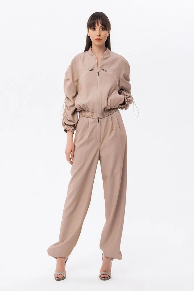 Beige Day Long Sleeve Bomber with Pockets