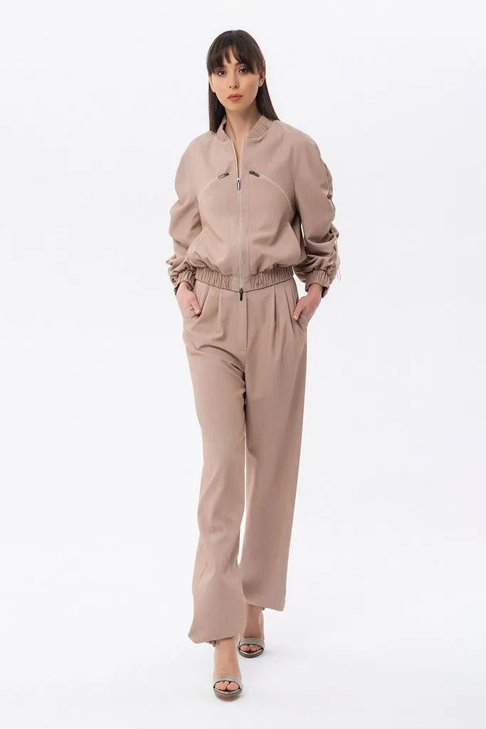 Beige Day Long Sleeve Bomber with Pockets
