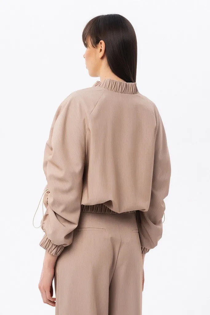 Beige Day Long Sleeve Bomber with Pockets