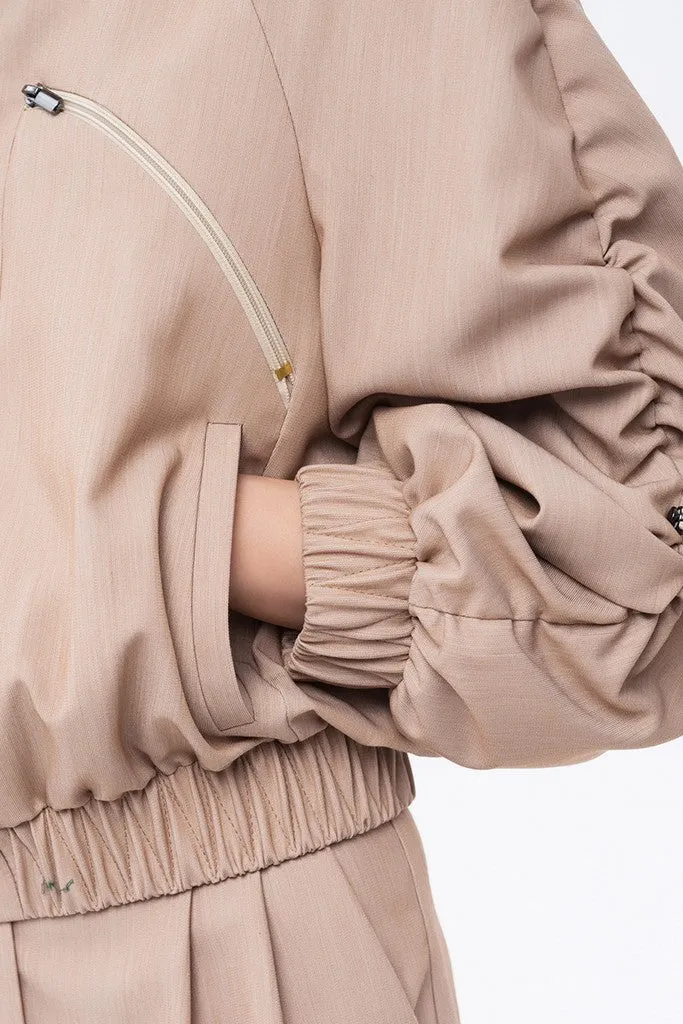 Beige Day Long Sleeve Bomber with Pockets