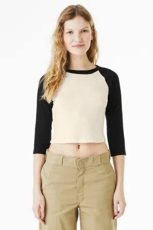 BELLA CANVAS Women's Micro Rib 3/4 Raglan Baby Tee BC1200 Natural/ Black