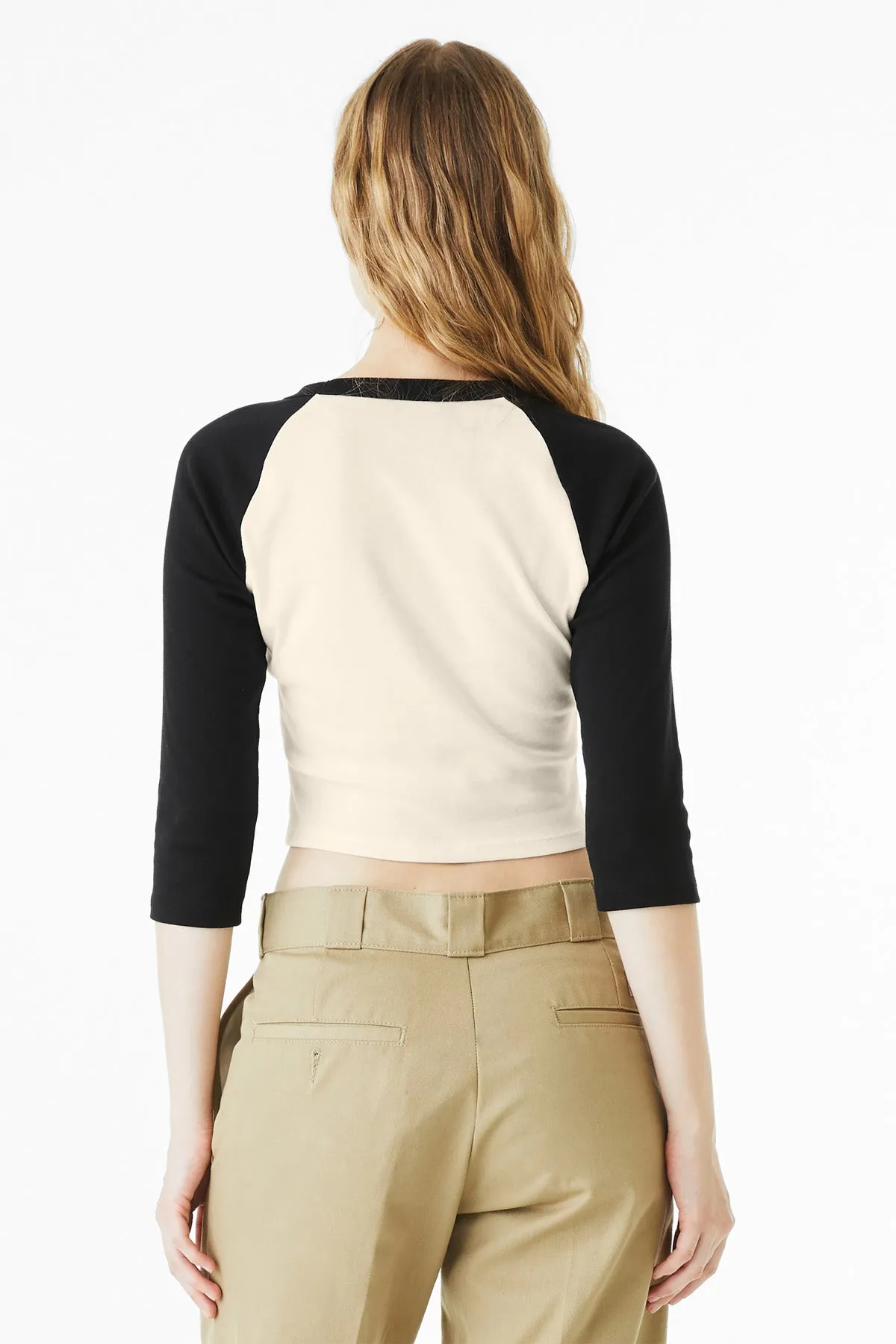 BELLA CANVAS Women's Micro Rib 3/4 Raglan Baby Tee BC1200 Natural/ Black