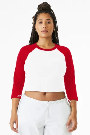 BELLA CANVAS Women's Micro Rib 3/4 Raglan Baby Tee BC1200 White/ Red