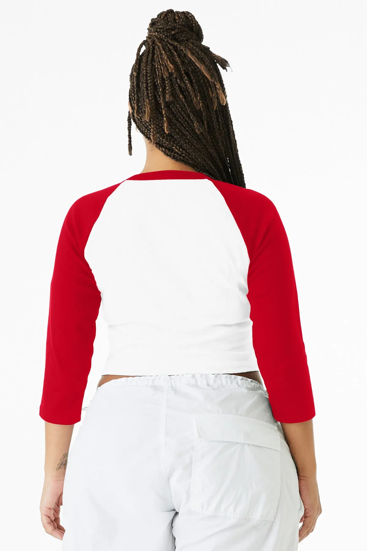 BELLA CANVAS Women's Micro Rib 3/4 Raglan Baby Tee BC1200 White/ Red