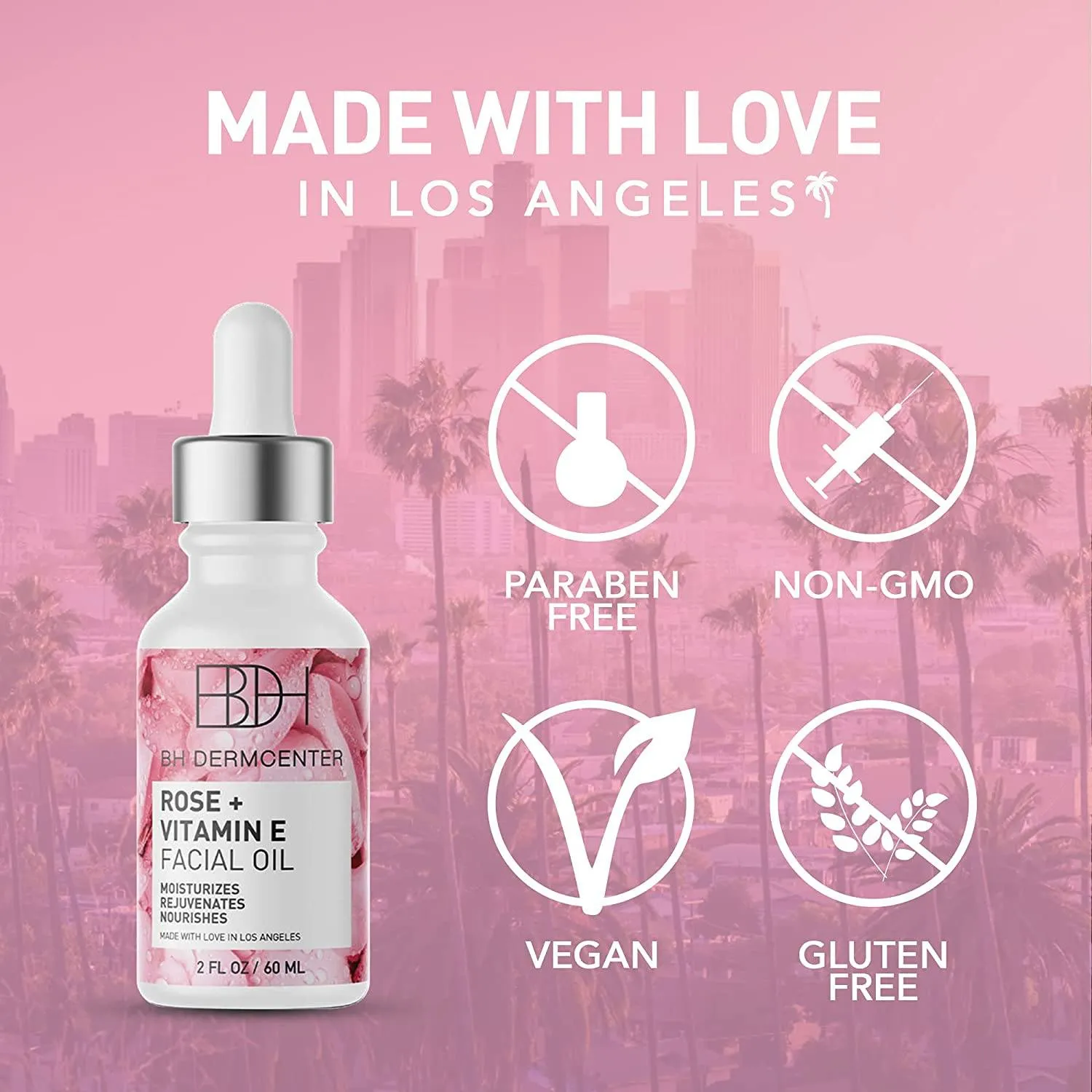 BH DERMCENTER - Rose & Vitamin E Facial Oil, Allergen-free Hydrating Facial Oil, Daily Face Care Essentials 2oz
