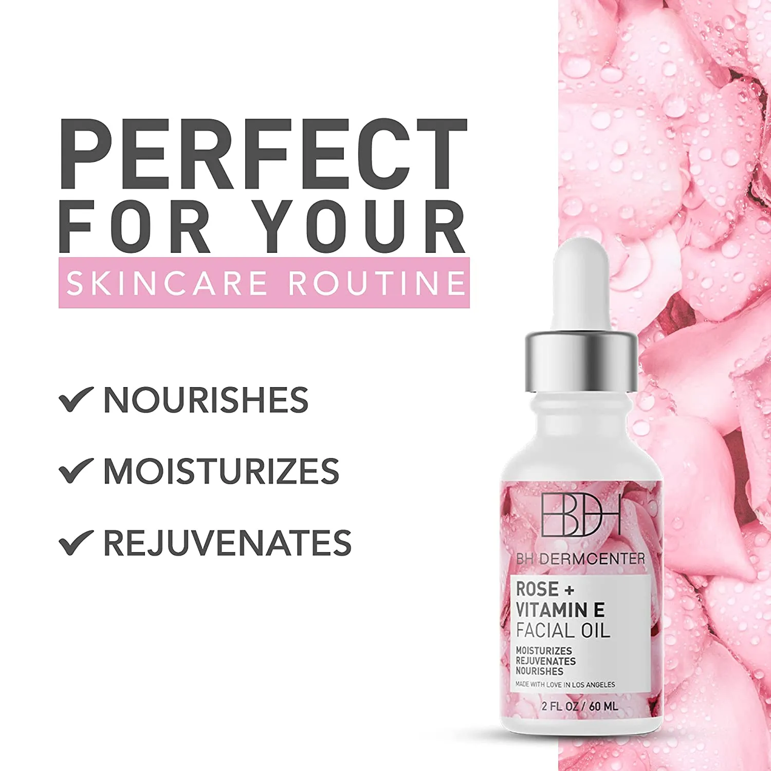BH DERMCENTER - Rose & Vitamin E Facial Oil, Allergen-free Hydrating Facial Oil, Daily Face Care Essentials 2oz