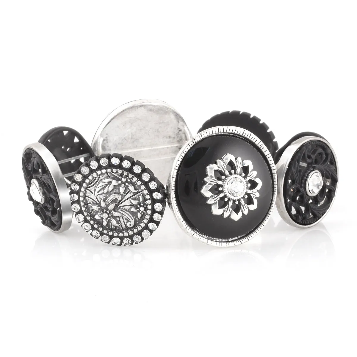 BLACK AND SILVER WHITE CRYSTAL STRETCH BRACELETS #275SV2201 (7C3/6D1)