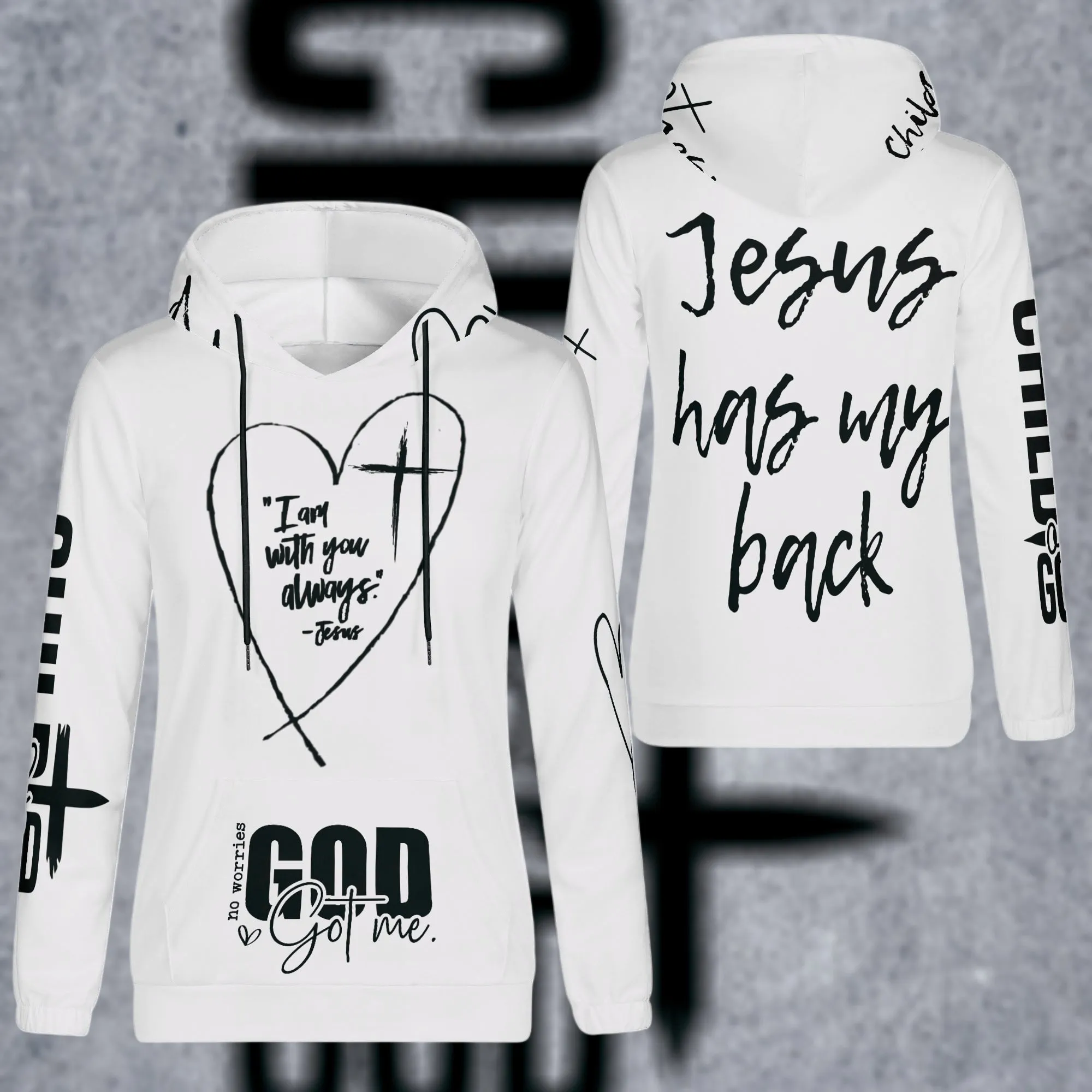 Black and White Child of God Typographical Art Pullover Hoodie