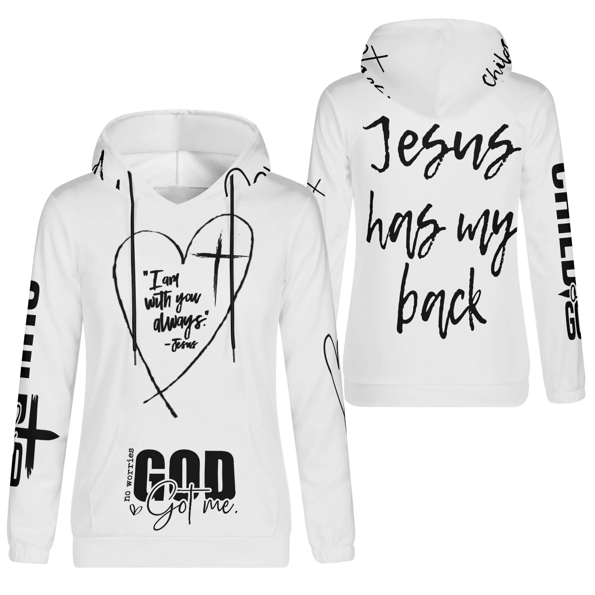 Black and White Child of God Typographical Art Pullover Hoodie