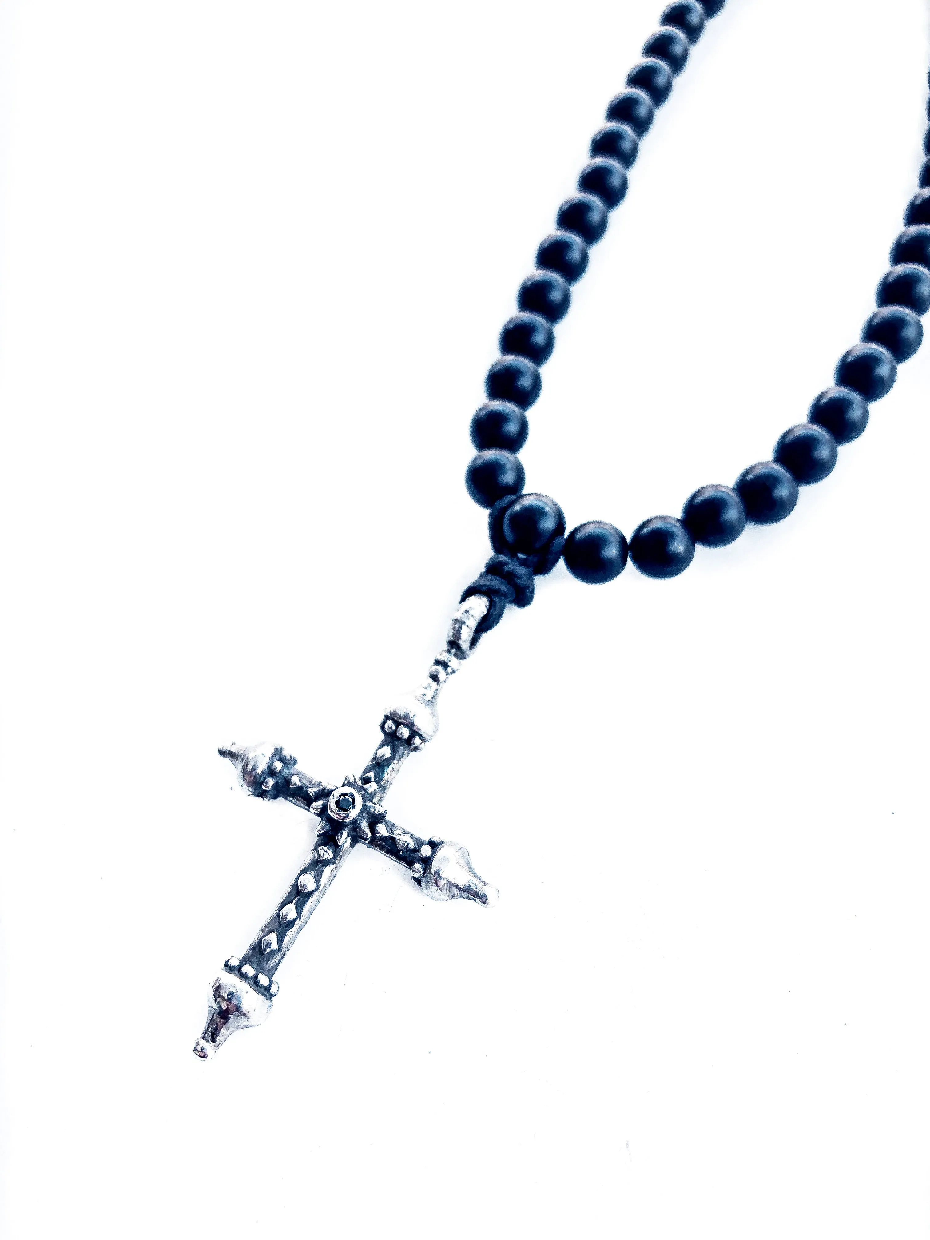 Black Diamond & Onyx Cross Necklace