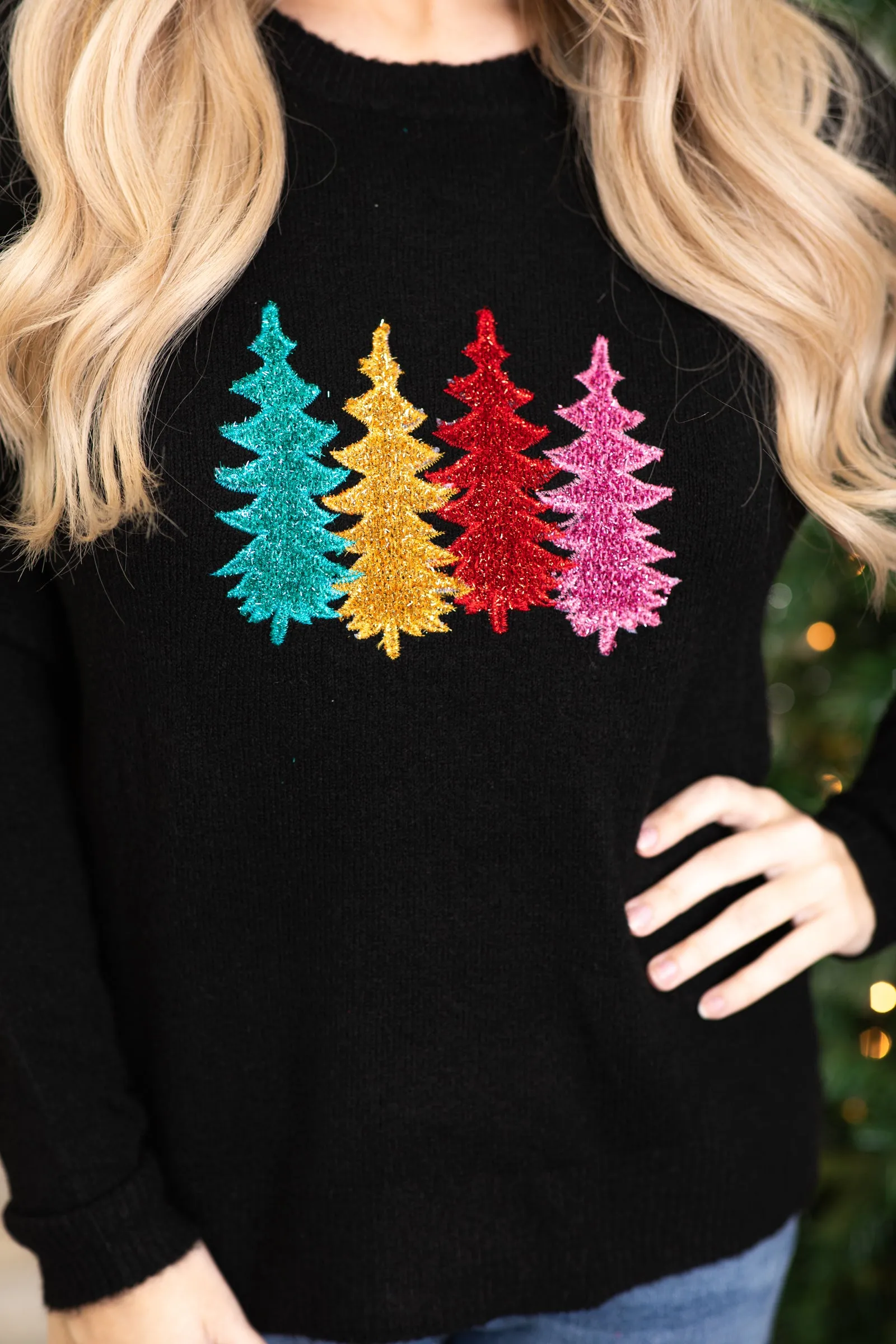 Black Glitter Christmas Tree Sweater