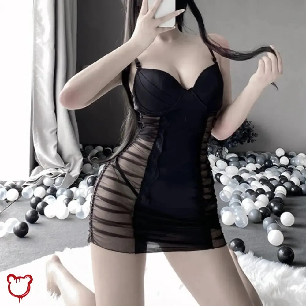 Black Mesh Panel Bodycon Dress