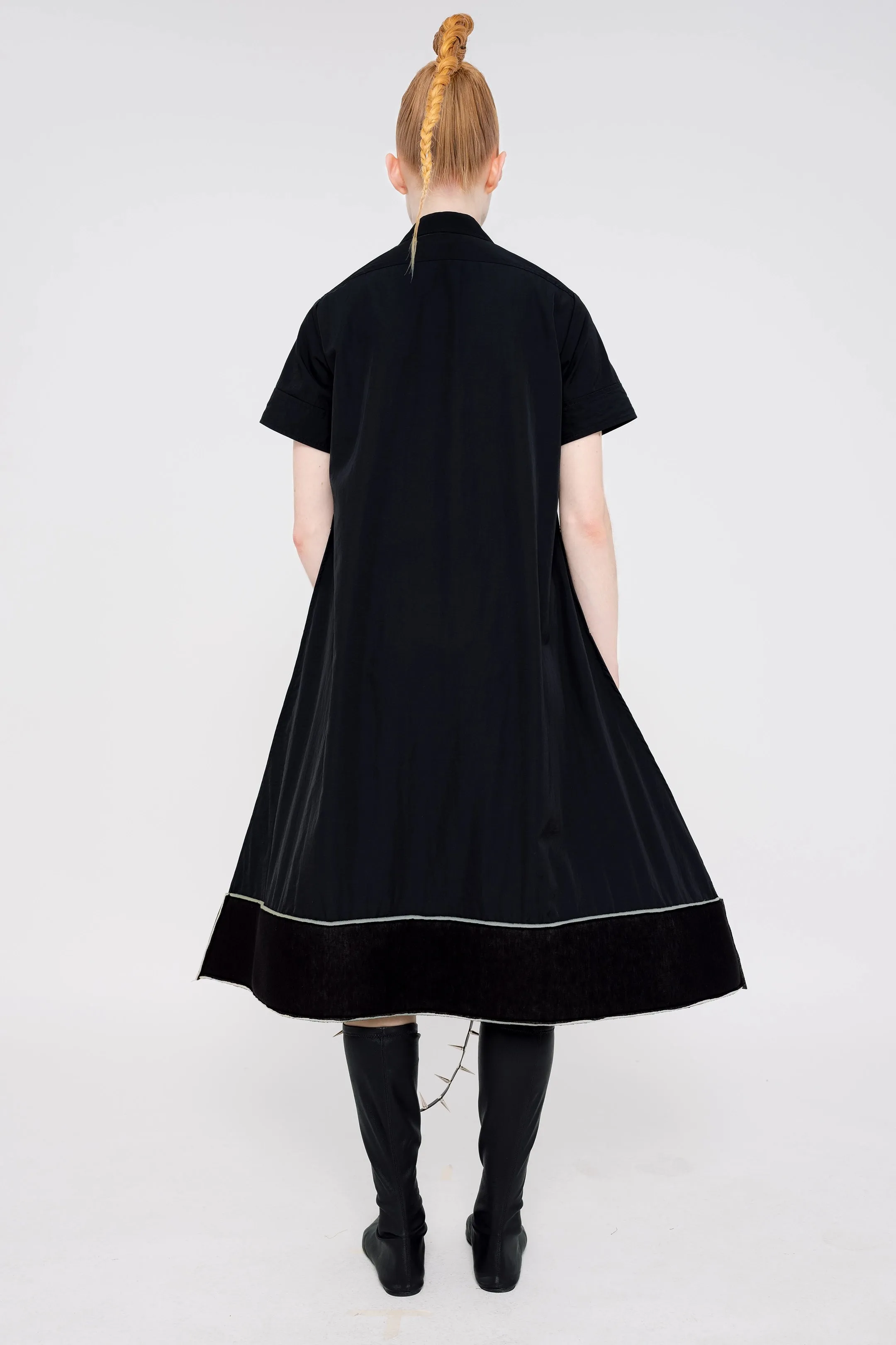 BLACK POINTY HEM SHIRT DRESS