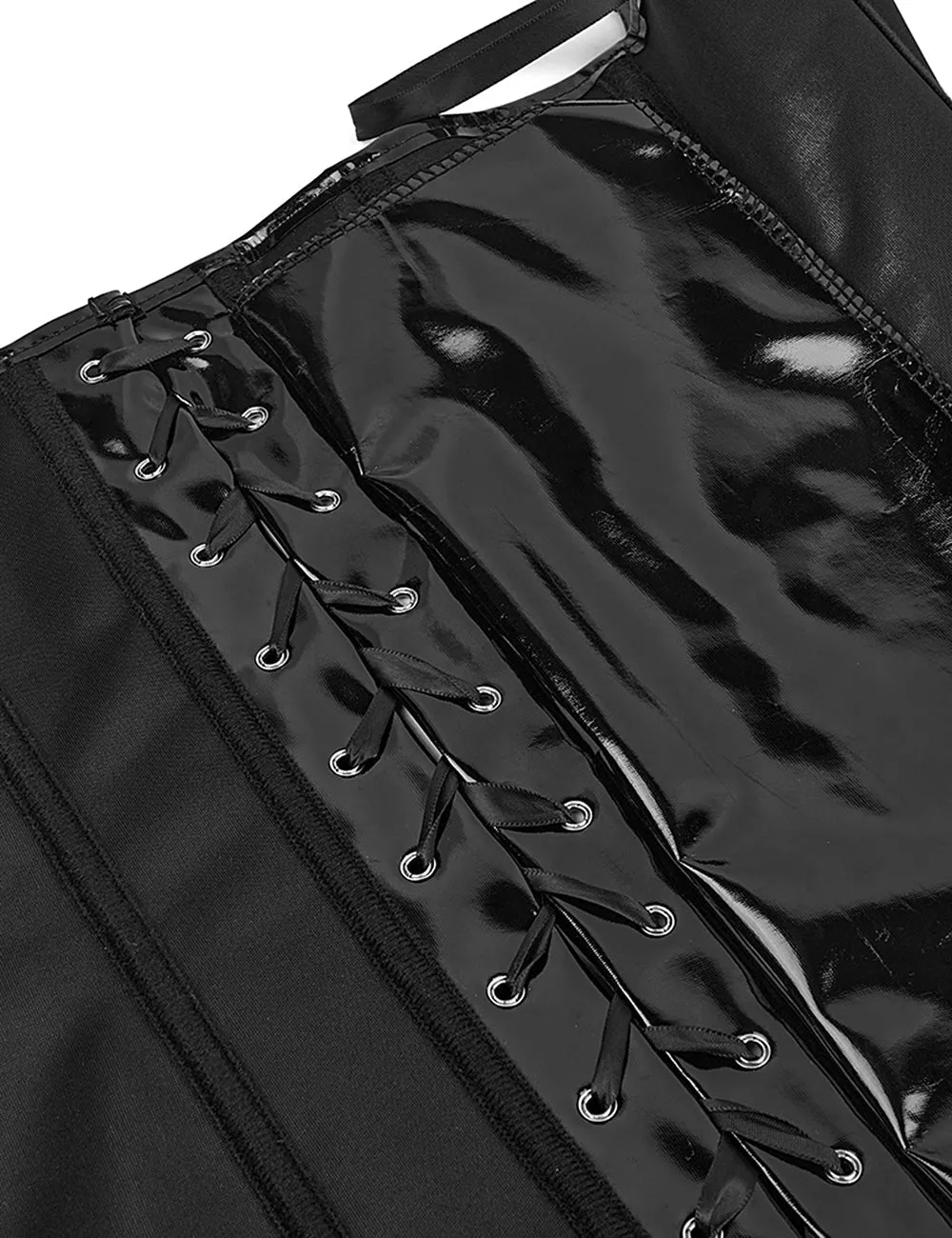 Black Strapless Leather Corset with Panties