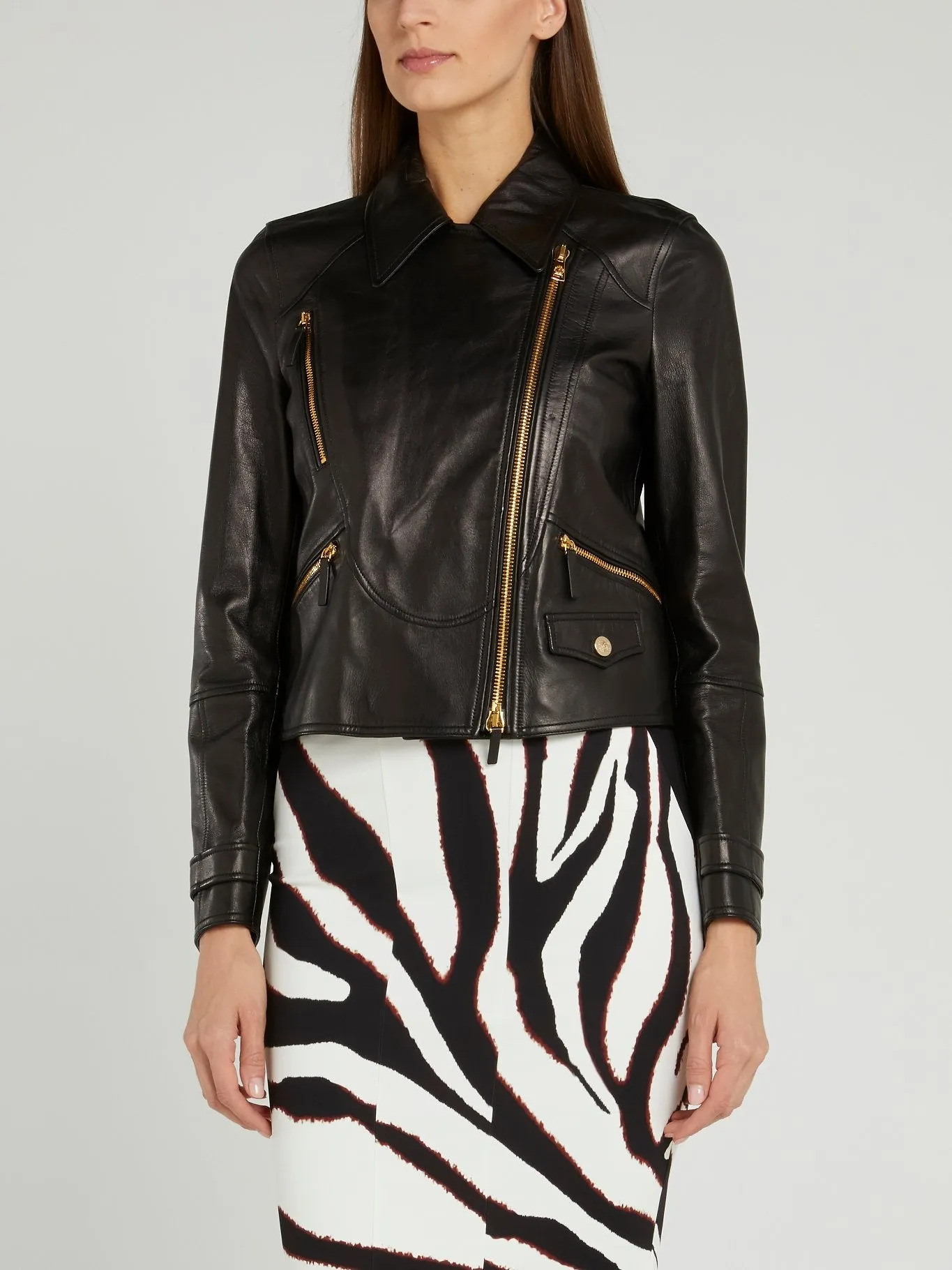 Black Wide-Collared Leather Jacket