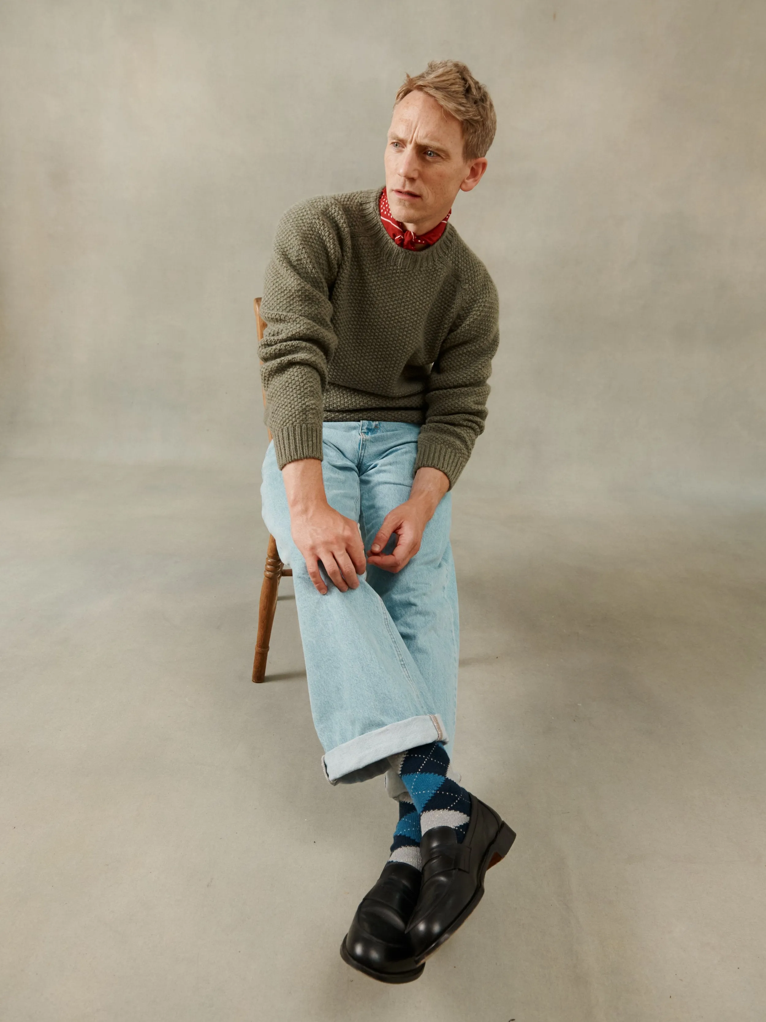 Blue Mogganer Maritime Moss Stitch Chunky Seamless Sweater - Moss Green