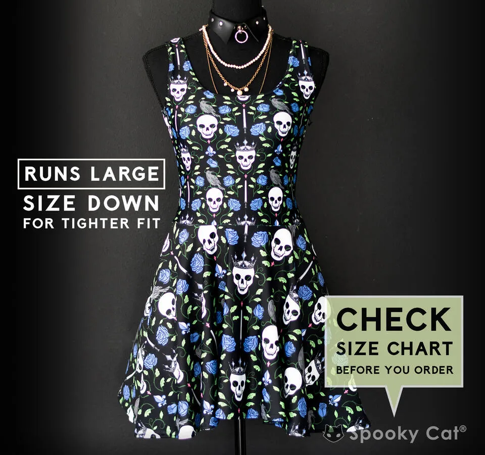 Blue Rose & Skull Floral Skater Dress