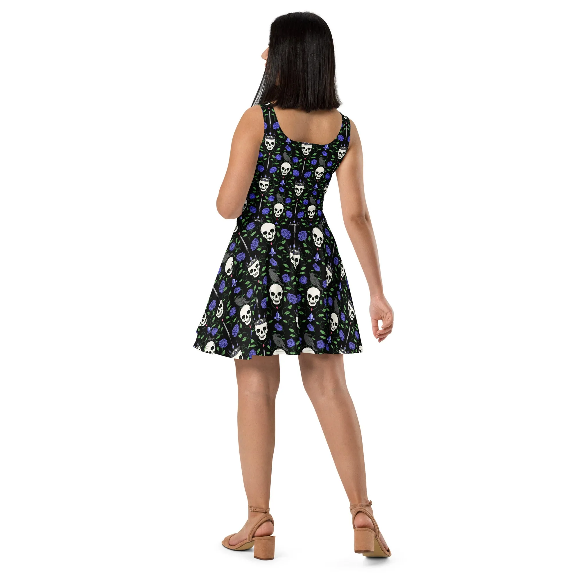 Blue Rose & Skull Floral Skater Dress