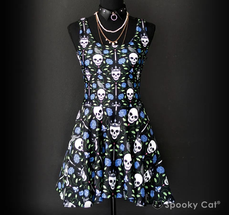 Blue Rose & Skull Floral Skater Dress