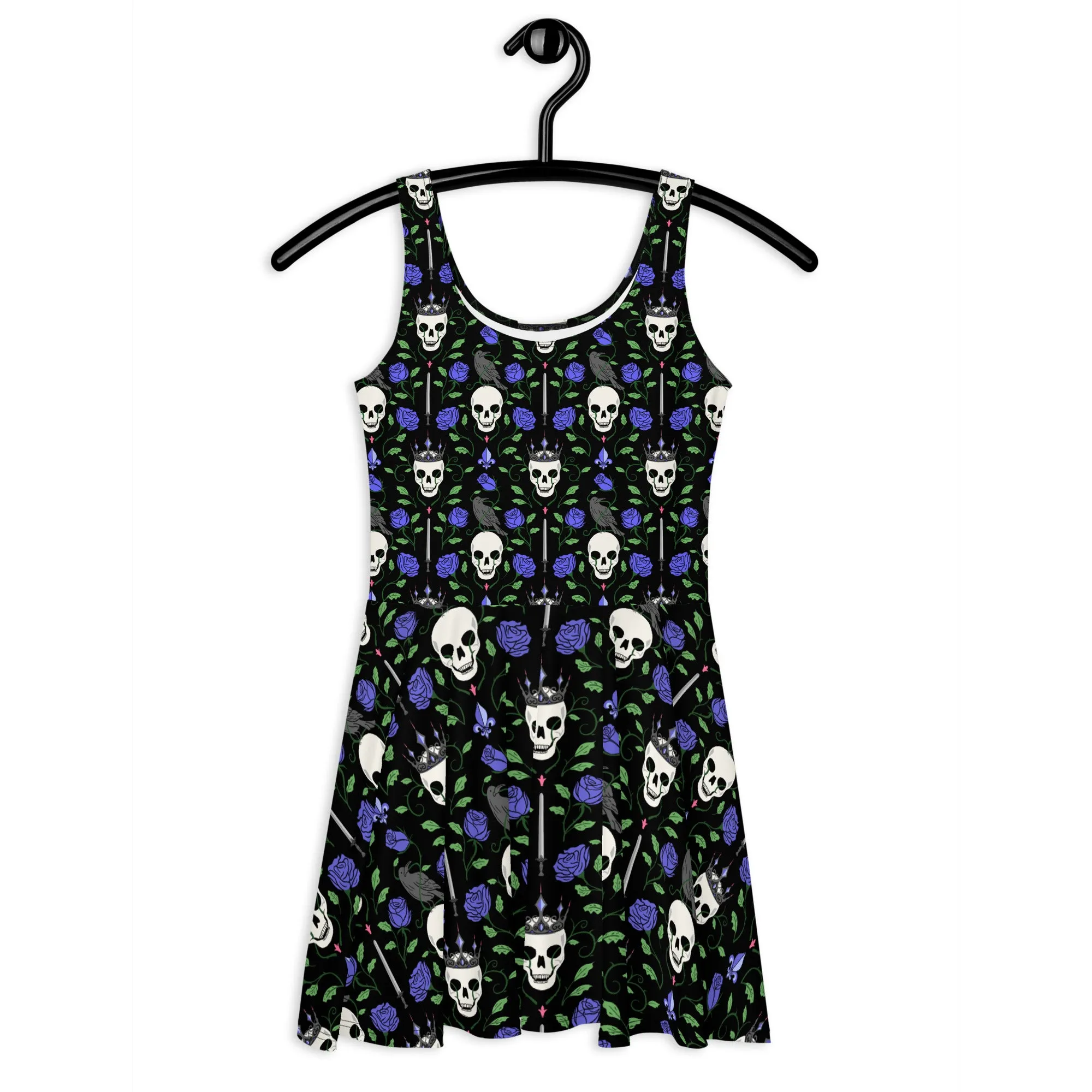Blue Rose & Skull Floral Skater Dress