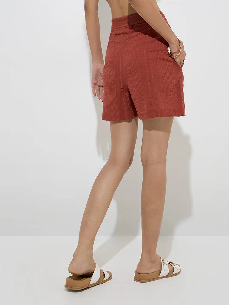 Bombay Paisley Rust Seersucker Striped Cotton Skorts